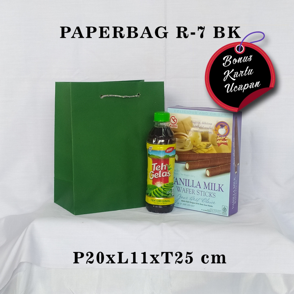 

PAPERBAG BONUS KARTU UCAPAN UKURAN R-7 BK (P20 X L10 X T25 CM) WARNA HIJAU POLOS