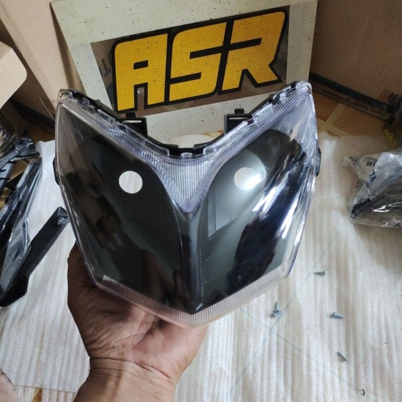 REFLEKTOR PLUS MIKA KACA LAMPU DEPAN HONDA SUPRA X 125 NEW BATMAN BOHLAM 2 SMOKE HITAM BAHAN CUSTOM 