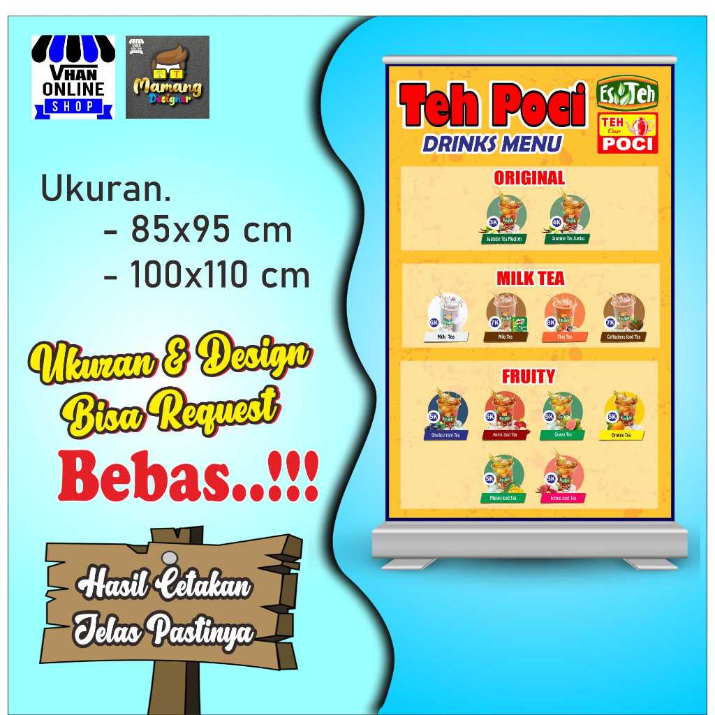 Spanduk, Banner, Mmt Es Teh Poci Model Terbaru, Model Berdiri