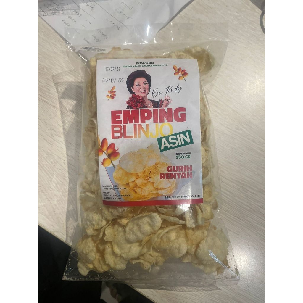 

Emping Blinjo Bu Rudy kemasan 250gr Gurih (asin)