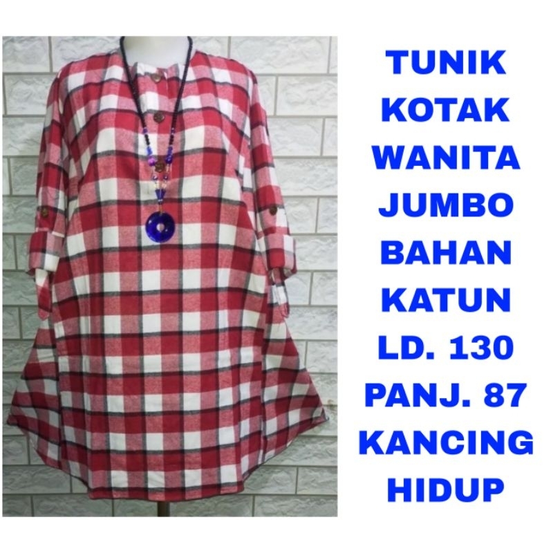 WK TUNIK KOTAK MERAH WANITA JUMBO LD. 130 BAJU ATASAN AGUSTUSAN HUT RI