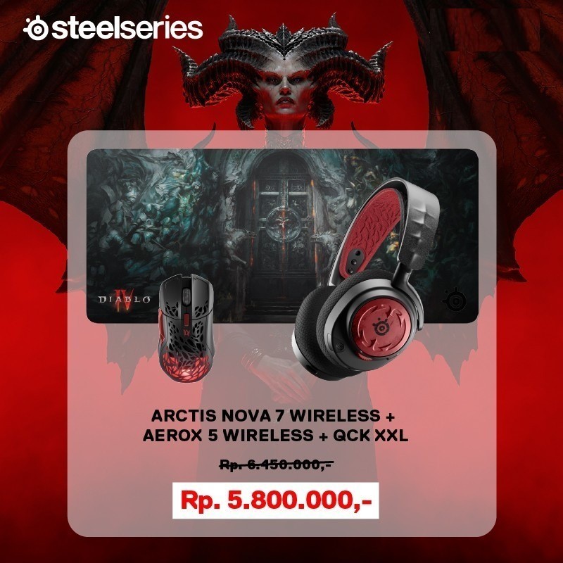 PAKET STEELSERIES ARCTIS NOVA 7 WL + AEROX 5 WL + QCK XXL DIABLO IV ED