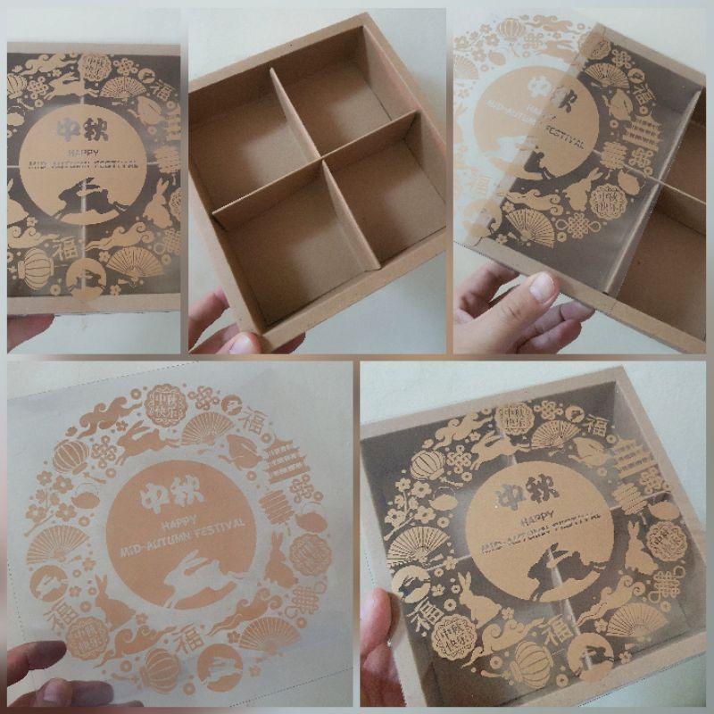 

(1 Pack Isi 5 pcs) Dus Hampers Mika Box Packaging Mooncake 125gr Sekat 4(L) Kotak Kue Bulan Warna Cokelat Sekat 4