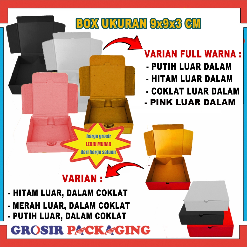 

Kardus 9x9x3 cm die cut kotak aksesoris dll model box pizza