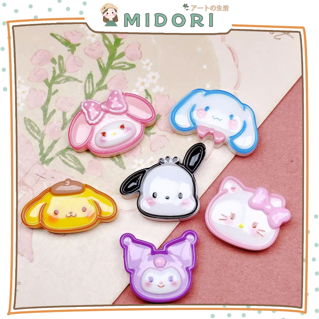 

[MIDORI] 1Pcs STICKER MINI CARTOON HEAD MODEL Kuromi Cinnamoroll Melody Hello Kitty Pompompurin Pochacco Glossy Free Resin Aksesoris Hiasan Deco - B0469