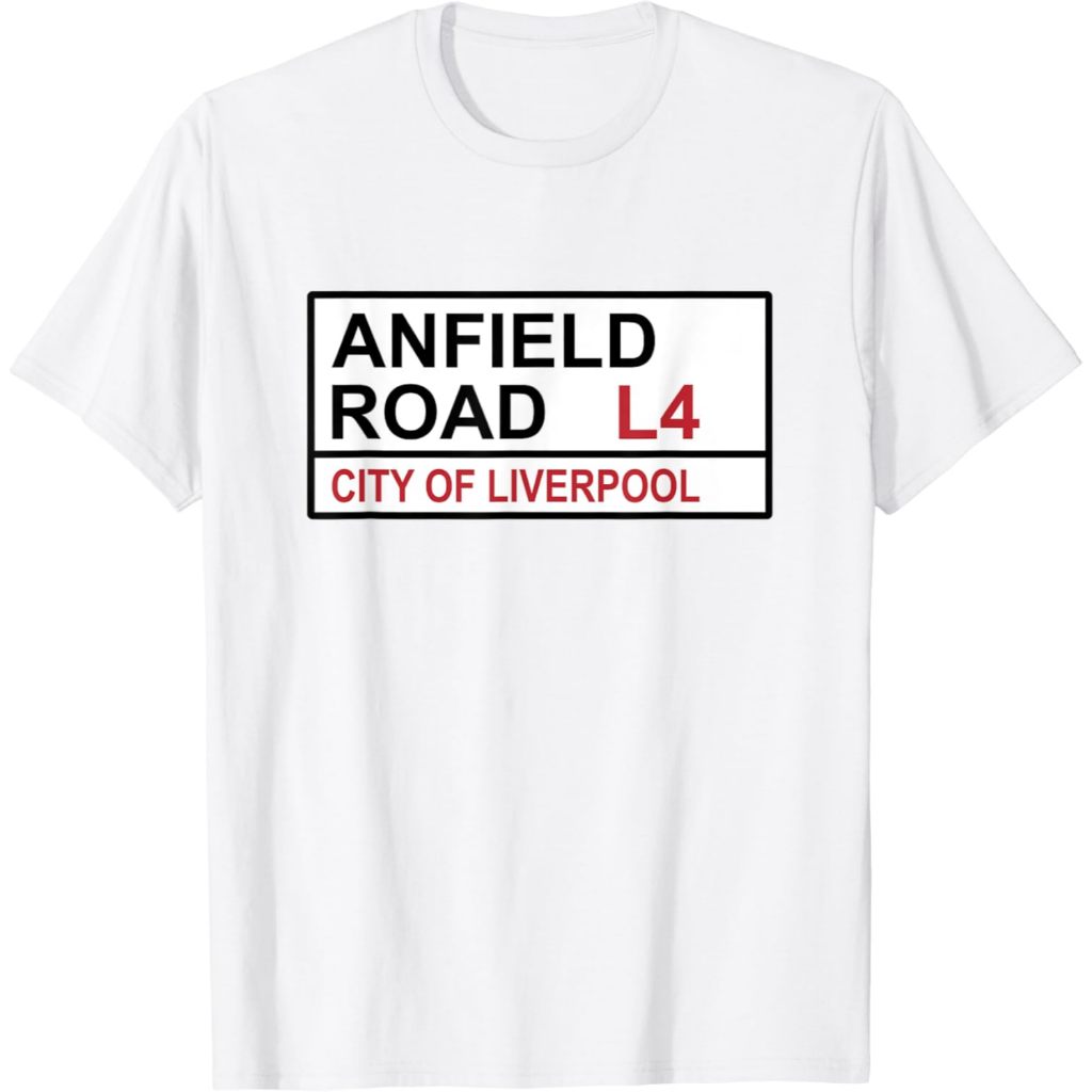 Baju Kaos Dewasa Liverpool Football Team Anfield Road Street Sign T-Shirt Pakaian Fashion Atasan Dis