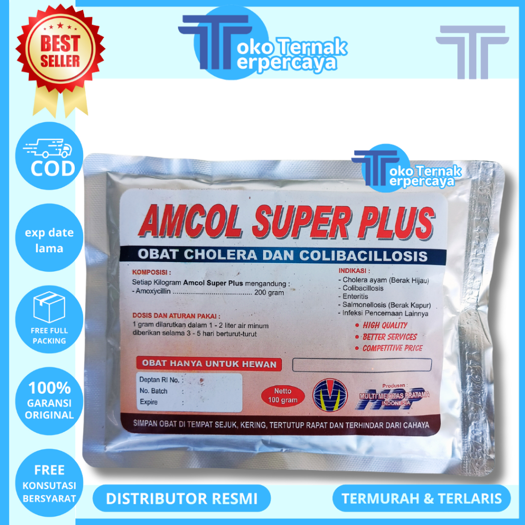 AMCOL SUPER PLUS 100 GRAM M2P - Obat Pilek Ngorok Snot Colibacillosis Unggas Pulorum Korisa