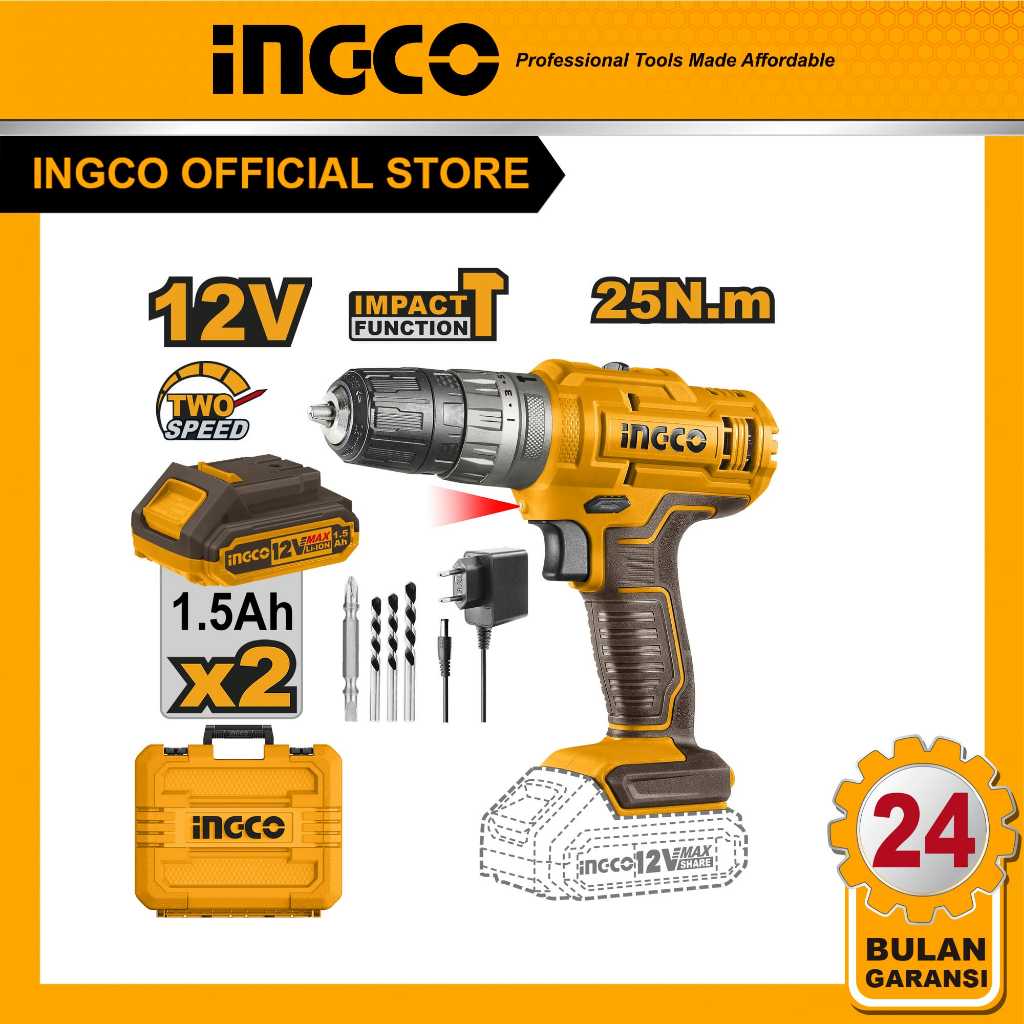 (INGCO) - INGCO CIDLI1228 Lithium impact drill MESIN BOR CORDLESS (2B&1FC) 12V