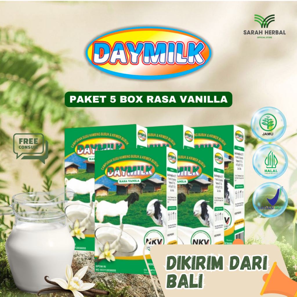 

PAKET 5 BOX DAYMILK RASA VANILA Susu Kambing Etawa Tidak Bau Prengus Membantu Menjaga Daya Tahan Tubuh dan Bantu Jaga Kesehatan Sendi dan Tulang Dikirim dari Bali