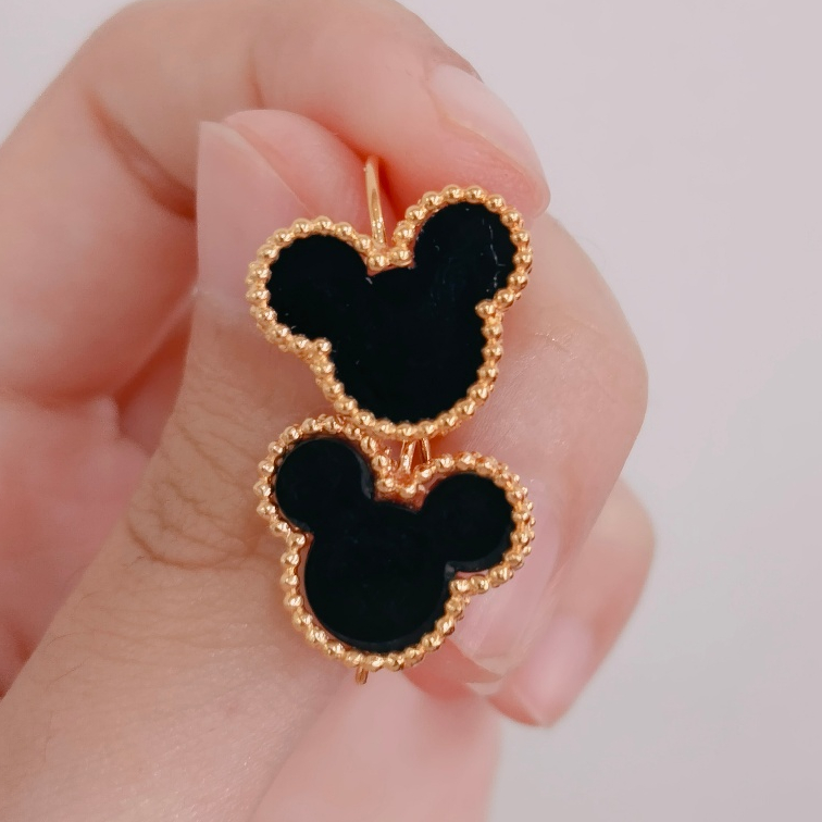 ANTING MIKI HITAM BESAR CANTIK EMAS ASLI