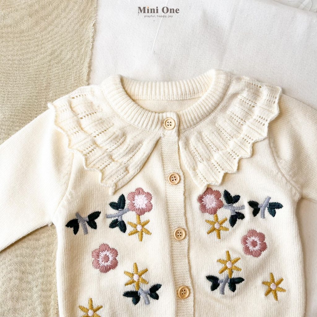 MINIONE - Jumper + Cardigan Floral Premium Import || Usia 0 - 2 tahun || Knit White Rajut Anak Perem