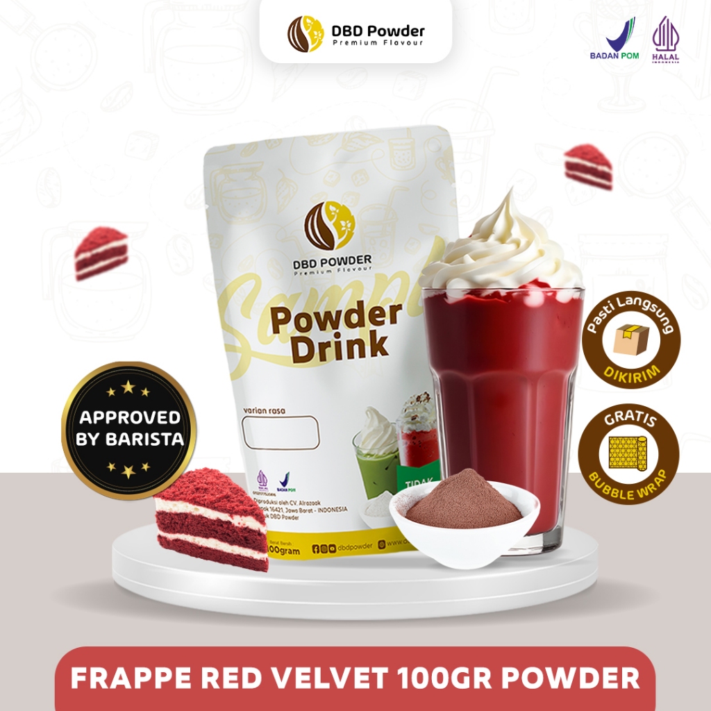 

Sample Bubuk Minuman Frappe Red Velvet - Sample Powder Frappe Red Velvet 100 Gram