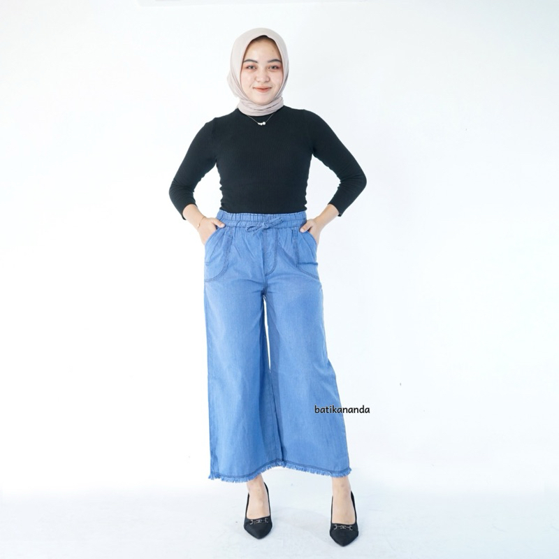 CELANA KULOT RAWIS SEMI JEANS - KULOT JEANS RAWIS BAWAH