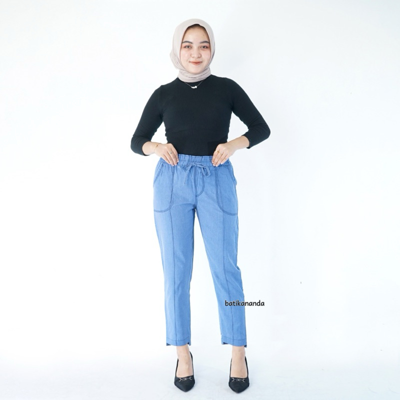BAGGY PANTS JEANS RAWIS SIZE STANDAR DAN JUMBO(HALUS dan TEBAL) Pinggang Full Karet