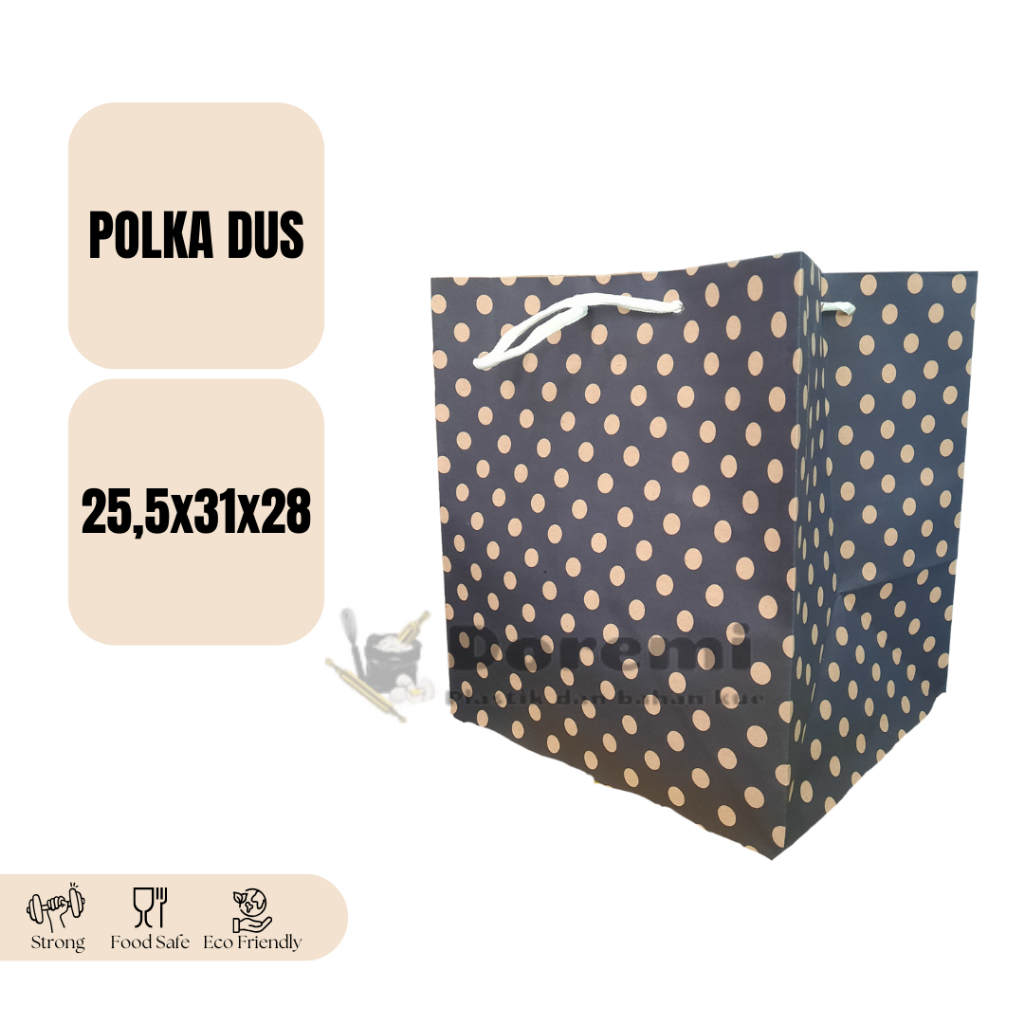 

[ Ecer ] Paper Bag Dus Nasi Kotak 22x22 / Paper Bag Nasi Kotak Polkadot Uk. 25x22x27 / Tas Kertas