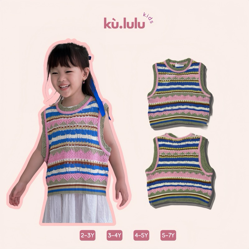 Rainbow Colorful Knitted Vest Korean Style - Atasan Rajut Anak Lucu Style Korea Kululu kids