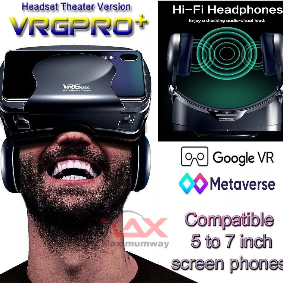 VRGPRO Kacamata Virtual Reality 3D VR plus Headphone kualitas HIFI untuk video 3D game 3D Metaverse 