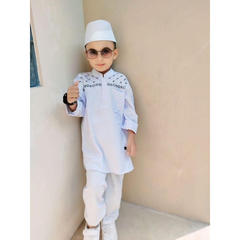 Koko Ar Rayyan Bordir // Setelan Baju Koko Putih Anak Laki laki