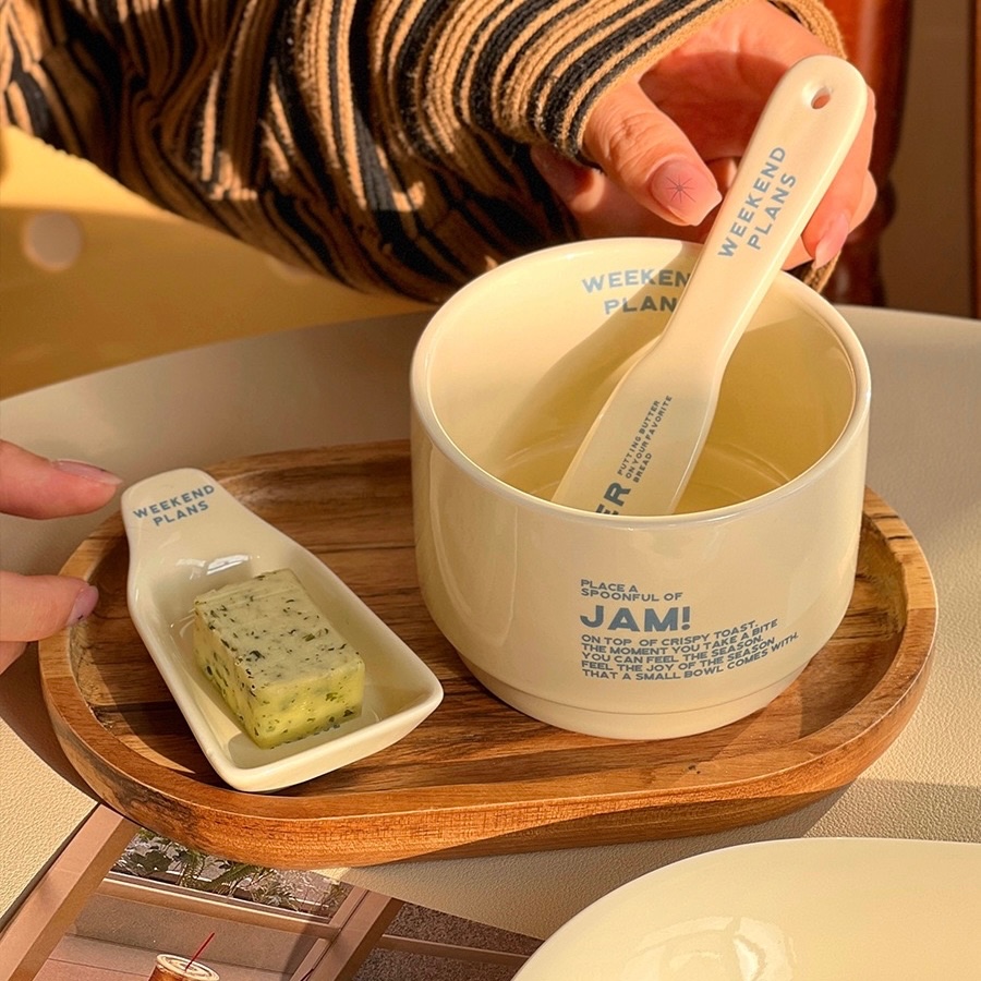 Javaco | Piring Keramik Putih Aesthetic Korea Weekend Plans | Piring Keramik Aesthetic Putih Oval