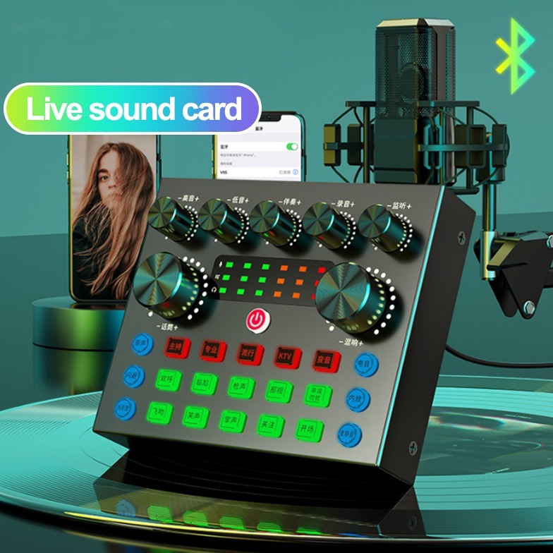 KODE T44R SOUNDCARD FULL SET MIC V8S SOUND CARD LIVE SINGING EQUIPMENT AUDIO MIXER STREAMING BLUETOO