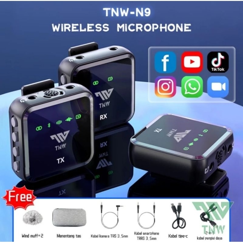 TNW N9/N8 Wireless Microphone Mic Wireless Clip On Mikrofon Youtuber