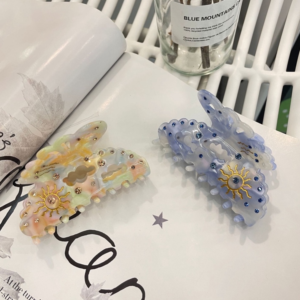 Versi Korea dari klip kupukupu berlian titik asam asetat gaya peri klip rambut bertekstur klip ekor 