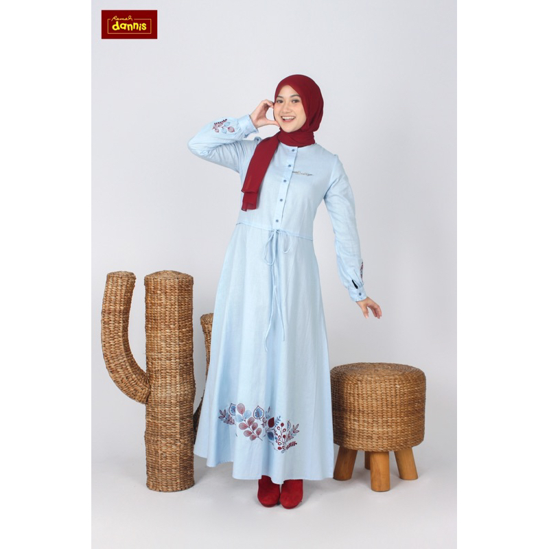 sale 20% / abaya S M XL XXL / abaya 240502 / dannis / abaya polos bordir / abaya katun ramie / danni