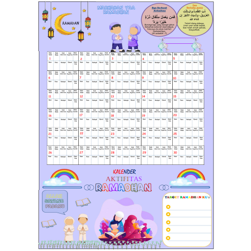 

KALENDER AKTIFTAS RAMADHAN A3 FREE STICKER LUCU