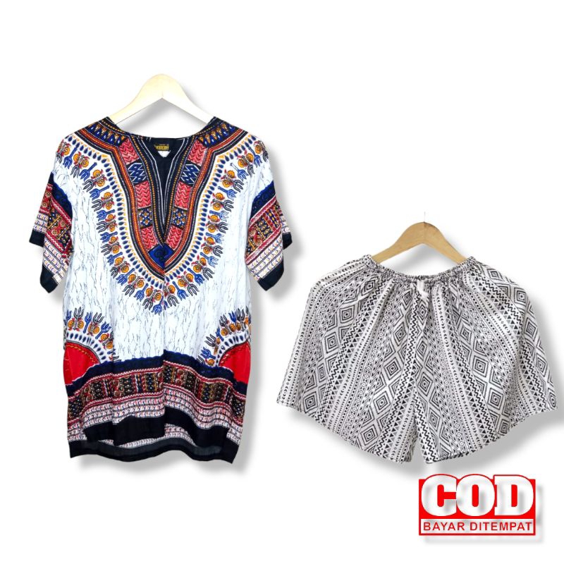 Setelan celana pendek dashiki/ setelan celana pendek pria wanita/ setelan celana pendek baju dashiki