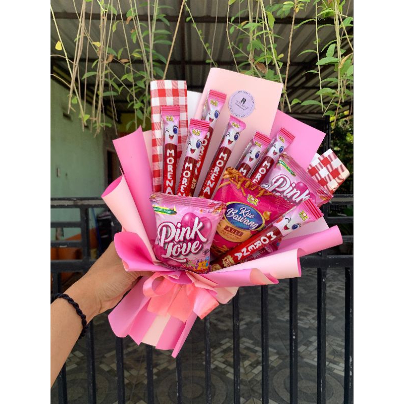 

(barang ready siap kirim) buket snack pink