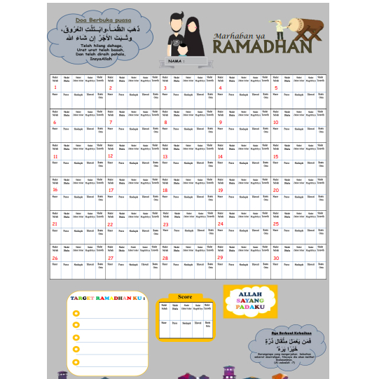 

KALENDER AKTIFTAS RAMADHAN A3 FREE STICKER LUCU