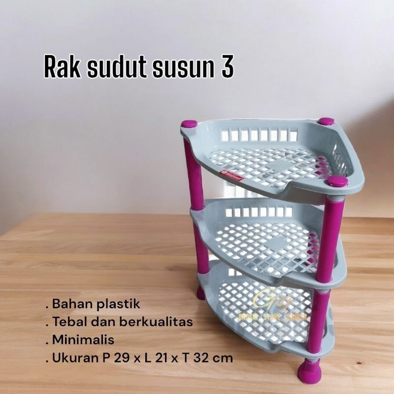 (SUDUT) Rak plastik 3 susun segitiga/Rak dapur sudut/Rak mini/Rak bumbu serbaguna