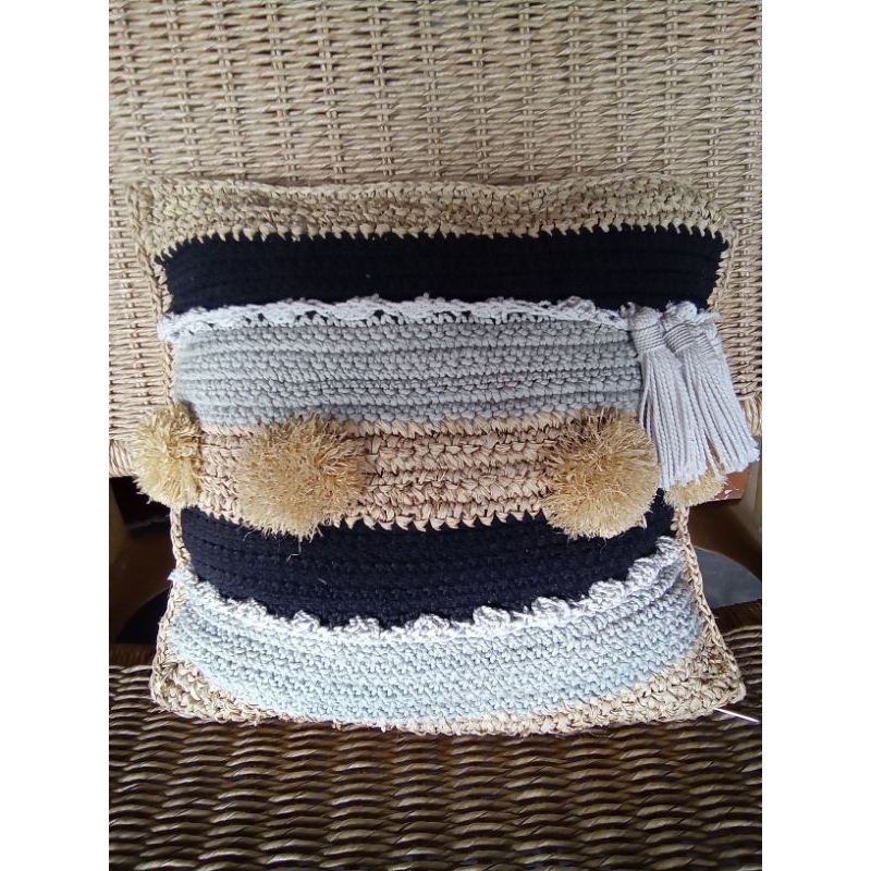 Bantal Kursi Rajut Makrame Lembut Premium kombinasi hitam, grey, krem