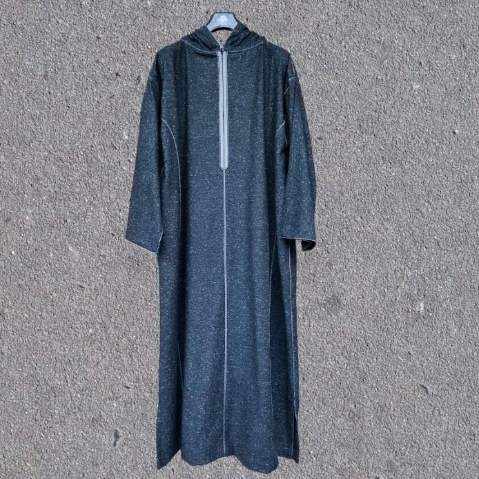 Baju Umroh Gamis Hoodie Djellaba Maroko Jalabah Jubah Kapucong Maroko Pria Wool Laken Stone Black