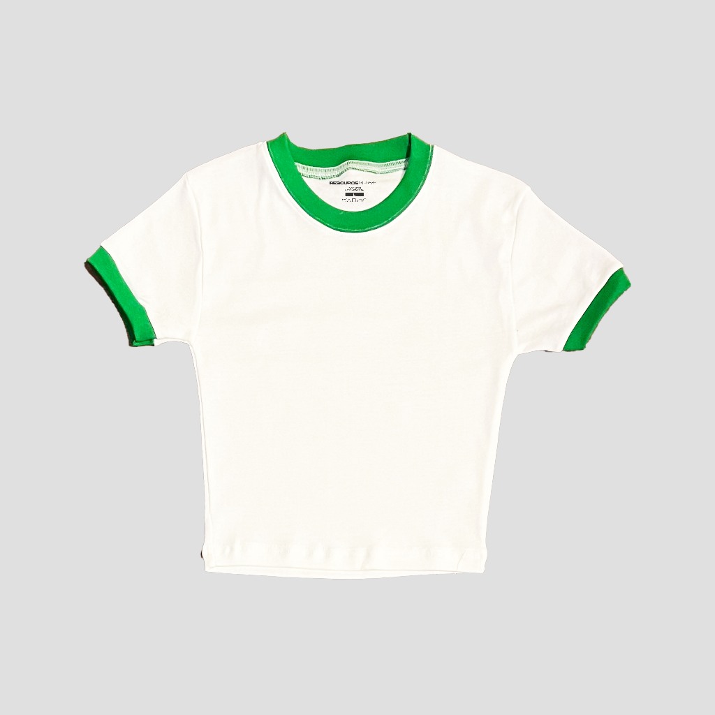 crop top ringer green polos - kaos polos - crop top polos - baby tee