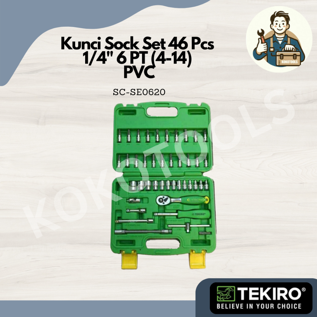 Kunci Socket Set 1/4" 46 Pcs 4-14 MM 6 PT (PVC) Tekiro