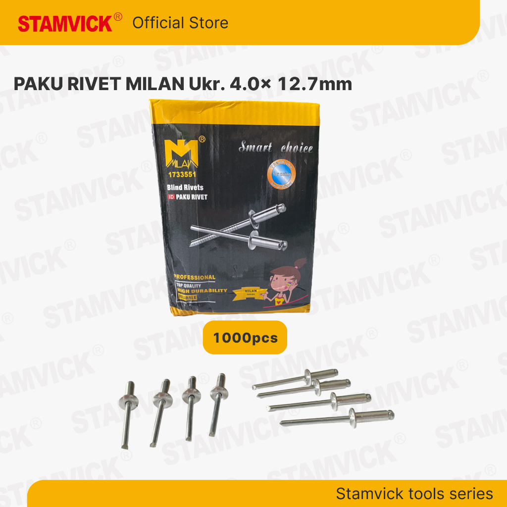 Paku Rivet Merk Milan 550 Ukuran 4.0mm X 12.7mm 1Kotak Isi 1000 Pcs