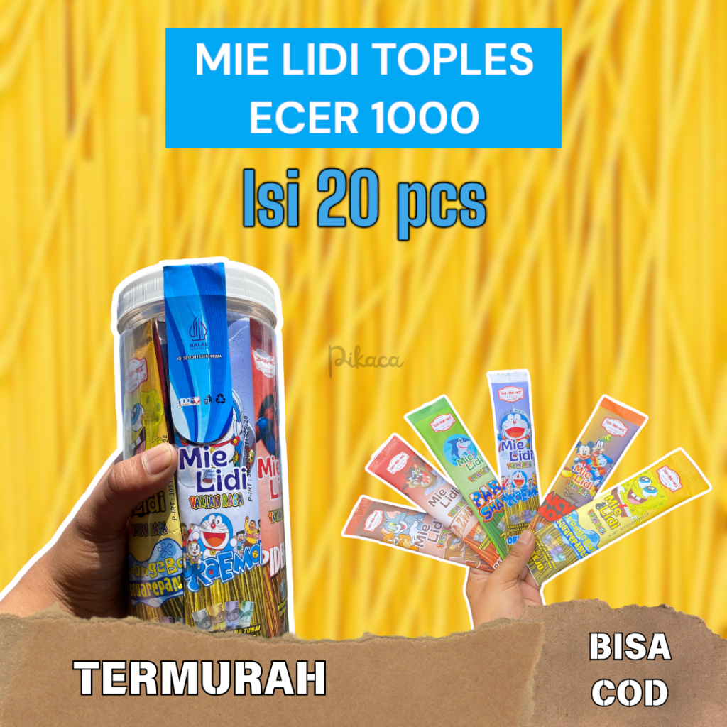 

Mie Lidi Viral Karakter Aneka Rasa Kemasan Toples isi 20 Pcs