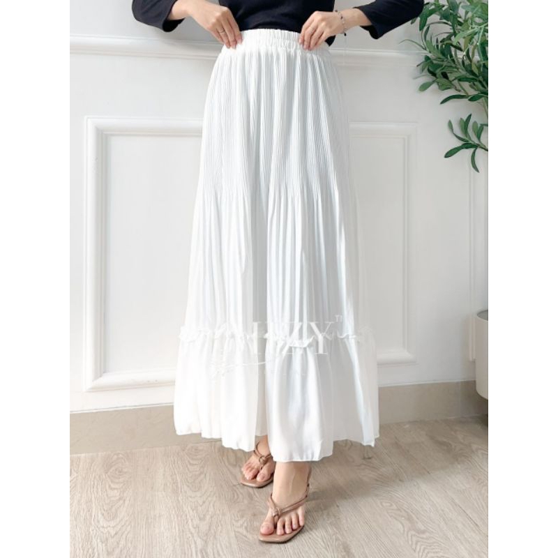 SHAKIRA ROK PLISKET Polos Wanita Panjang Pleats Pleated Long Skirt Maxi Bahan Hyget Premium Pinggang