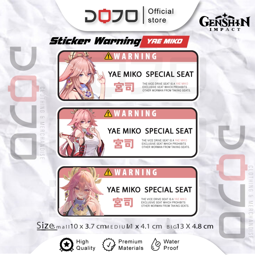 Sticker VINYL Anime Genshin Impact Yae Miko Warning JDM Motor Mobil
