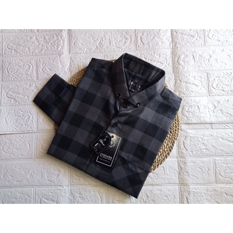 chikara kemeja pria motif kotak kotak kemeja lengan panjang kain Oxford