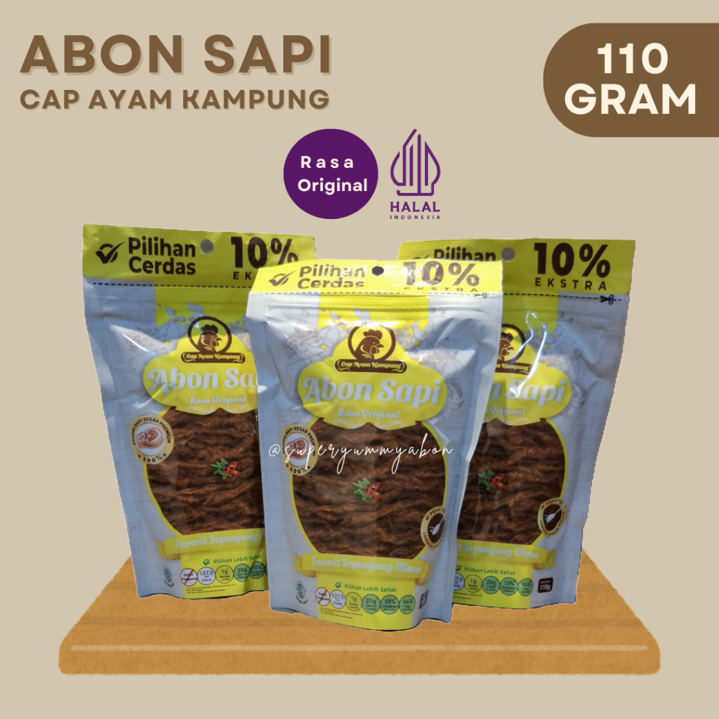 

[HALAL] KEMASAN PRAKTIS PREMIUM Abon Sapi Cap Ayam Kampung (110g) - RASA ORIGINAL