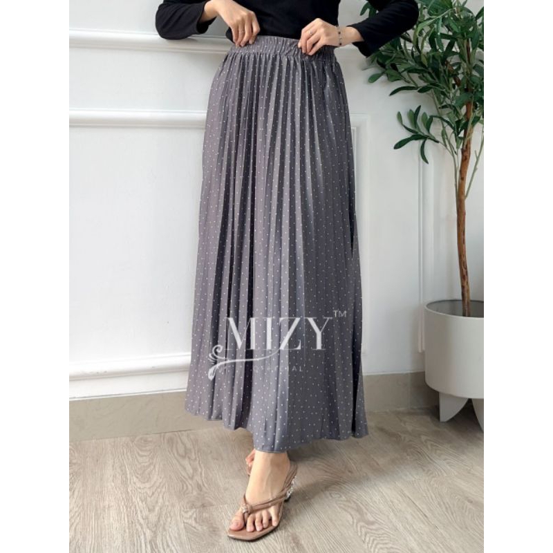 RASHA ROK PLISKET Wanita Panjang Long Pleats Flare Skirt Terbaru Kekinian Motif Polka Dot Kecil OOTD