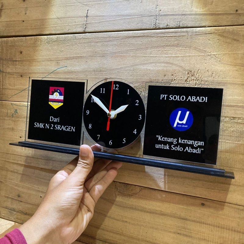 Kenang-kenangan Jam Duduk Akrilik Untuk PKL Magang | Hampers PKL Magang | Free Custom | Free Kartu U
