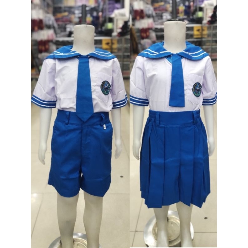BAJU TK PUTIH BIRU PENDEK MODEL POPAYE