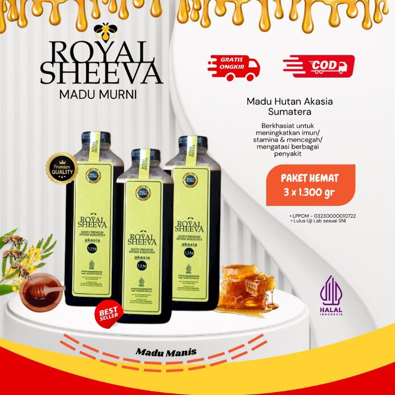 

Bundling 3 pcs Madu Murni 100% Royal Sheeva 1.3kg | Premium Halal MUI Asli dari Hutan Akasia Sumatera