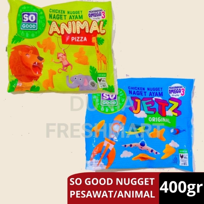 

SO GOOD CHICKEN NUGGET ANIMAL/JETZ 400GR NAGET AYAM BINATANG/NAGET PESAWAT NUGGET SOGOOD NOGET GAMBAR BINATANG DAN PESAWAT