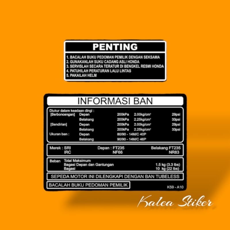 

STIKER WARNING DASBOR MOTOR - STIKER INFORMASI BAN STANDAR