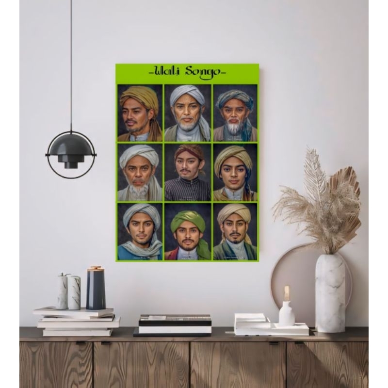 Foto poster wali songo hiasan dinding bingkai kayu mdf