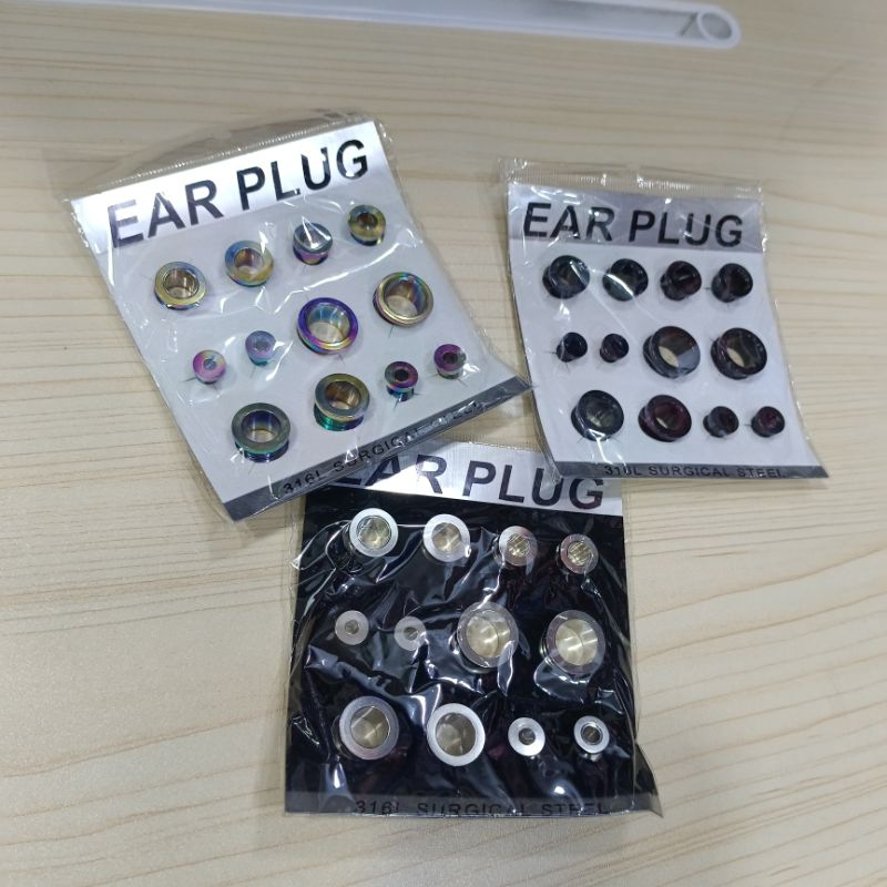Grosir12Pcs Anting Piercing Plug Besi Kecil 3Variasi Terlaris >Plug Telinga > Isi12Pcs(Lusin)